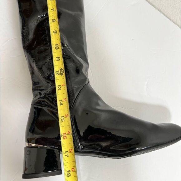 Start Weitzman Boots Black Leather Knee High Patent Leather Block Heel Size 9 - Picture 15 of 16